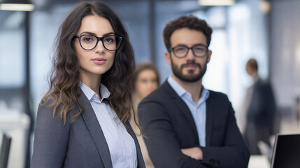 Aufkleber - Portrait of businesswoman and businessman leading a team in office
