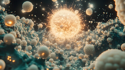 Poster - White bubbles floating in the air with a soft blurred background creating an abstract and whimsical atmosphere