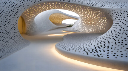 Poster - White building with curved wall and abstract design in modern architecture setting