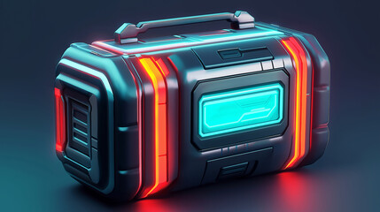 Aufkleber - Futuristic container emitting light with handle in dark environment