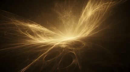 Poster - Yellow light streaks through a dark background with abstract shapes and patterns