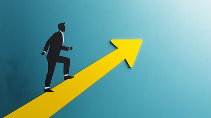 Poster - Businessman walking upward arrow representing business growth and success