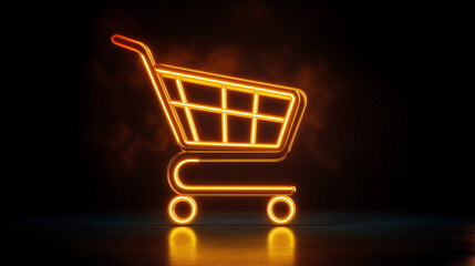 Aufkleber - Glowing neon shopping cart icon representing online retail and e-commerce