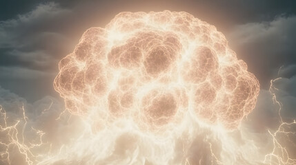 Poster - Abstract depiction of a large explosion with lightning and colorful shapes in a dynamic composition