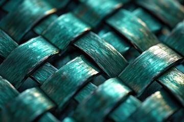 Aufkleber - Close-up of teal woven texture, intricate pattern of interwoven strands, detailed craftsmanship.