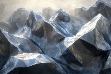 Aufkleber - Abstract polygonal mountain range, bathed in soft light, evokes a sense of serene grandeur and vastness.
