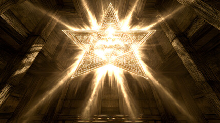 Poster - A bright star shining in a dark room creating an abstract and mysterious atmosphere