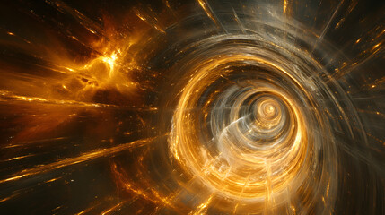 Poster - Abstract spiral pattern of yellow and orange light creating a dynamic visual effect in a vibrant composition