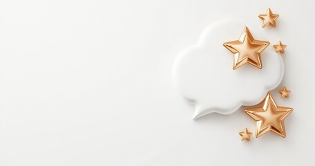 Poster - A white speech bubble with golden stars arranged nearby on a minimalist background, evoking creativity and inspiration.