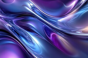 Poster - Abstract artwork featuring flowing, metallic waves in shades of purple and blue, creating a mesmerizing visual effect.