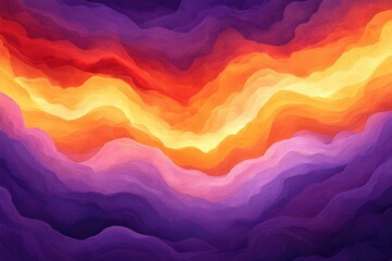 Aufkleber - Abstract artwork depicting vibrant, undulating layers of purple, orange, and yellow, resembling a sunset or fiery landscape.