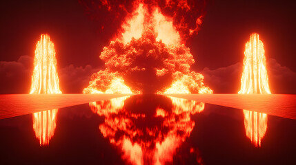 Poster - Fire burning in the sky with abstract patterns and colorful elements representing energy and motion