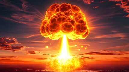 Poster - Nuclear explosion in the sky with abstract elements and colorful background representations