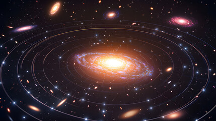 Poster - Spiral of galaxies and stars in abstract representation of cosmic phenomenon