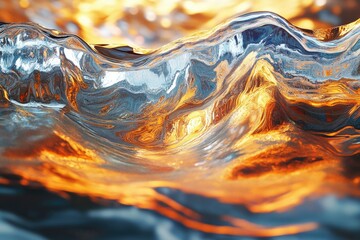 Aufkleber - Abstract image of a wave with vibrant orange and blue hues, resembling molten metal or liquid fire.