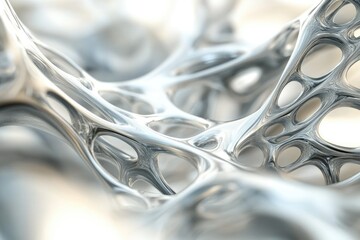Leinwandbilder - Abstract 3D rendering of a silver, metallic, organic, interconnected structure with holes.