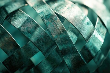Poster - Close-up of a teal metallic woven sphere, showcasing intricate textures and patterns.
