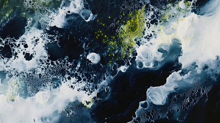 Poster - Abstract painting of a black and white ocean scene with tulips in a minimalist style