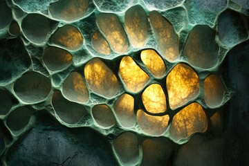 Aufkleber - Intricate honeycomb-like structure with glowing yellow inner sections, creating a mesmerizing pattern.