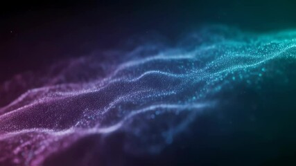 Poster - Flowing digital particles abstract background. Futuristic technology wave concept. Dynamic purple and teal motion graphics for sci-fi or data visualization projects