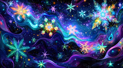Poster - Colorful abstract background featuring stars and flowers in vibrant hues for artistic decoration or design purposes