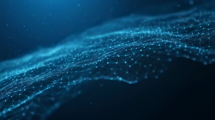 Poster - Abstract blue network waves. Digital technology concept with connected dots and lines. Futuristic data visualization. Artificial intelligence and machine learning background