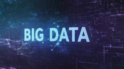 Poster - Big data concept in futuristic digital space. Abstract technology background with glowing text and network connections. Information analysis and data processing visualization