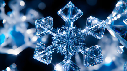 Poster - Artistic abstraction of a snowflake surrounded by a blurred colorful background