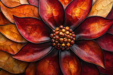Aufkleber - Intricate autumnal flower crafted from textured, richly hued leaves.
