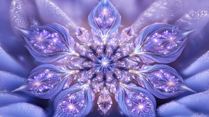 Poster - Blue flower with purple petals and crystals in an artistic abstract composition