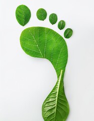 Poster - Barefoot Print Created With Overlapping Green Leaves in Serene Natural Setting