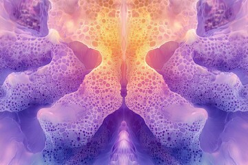 Poster - Abstract image of vibrant purple and orange bubbly textures creating a symmetrical, almost ethereal pattern.