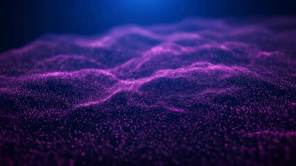 Poster - Purple particle waves in space. Abstract digital landscape. Futuristic technology concept. 3D visualization for sci-fi backgrounds, data networks, or virtual reality designs