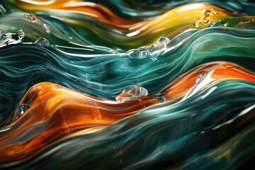 Aufkleber - Abstract art depicting swirling, flowing waves of teal and amber glass, creating a mesmerizing visual texture.