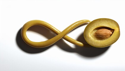 Aufkleber - Halved Olive Creates a Captivating Shadow Resembling an Infinity Symbol on a Bright Surface