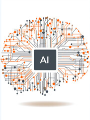 Leinwandbilder - Artificial intelligence brain processing data with circuit board and nodes