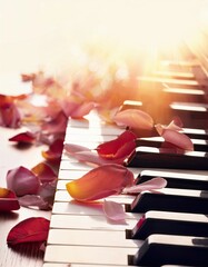 Poster - Soft Piano Keys Blend Into Delicate Petals, a Serene Moment of Harmony and Nature Intertwined