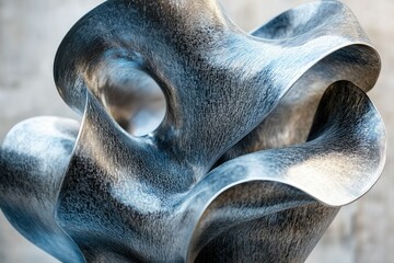 Leinwandbilder - Abstract metallic sculpture with flowing, interwoven forms creating dynamic, visually engaging curves and voids.