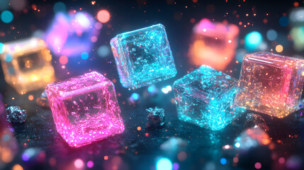 Poster - Colorful crystals arranged on a black background showcasing various shapes and sizes in an artistic display