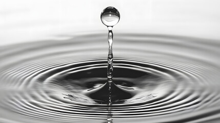 Poster - Close-up of a single water drop on a smooth surface in black and white photography