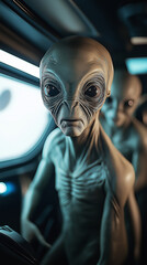 Poster - Grey aliens piloting futuristic spaceship in space travel