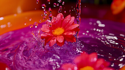 Fototapete - Flower splashing into bowl of water creating abstract water effects and ripples