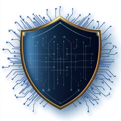 Fototapete - Golden shield protecting digital data with circuit board pattern