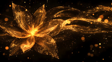 Poster - Golden flower against a black background showcasing intricate details and artistic interpretation of natures beauty