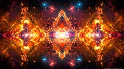 Poster - Colorful abstract design featuring a star in the center with a cosmic background and surreal elements