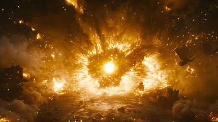 Poster - Burning fire in darkness creating an abstract explosive effect with bright flames and smoke