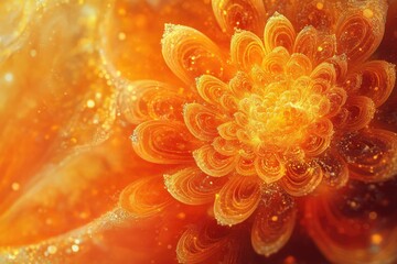 Aufkleber - Intricate golden fractal flower, glowing with vibrant orange hues and shimmering particles.