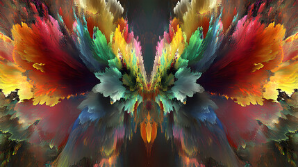 Poster - Abstract painting featuring colorful shapes with a large wing and tulip elements in a dynamic composition