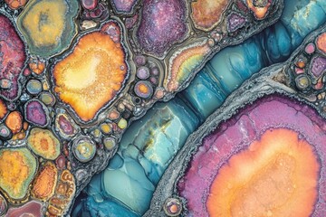Aufkleber - Abstract art resembling vibrant gemstone formations with swirling colors and organic shapes.