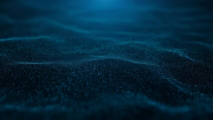 Poster - Dynamic blue particle wave animation. Abstract digital data flow visualization. Futuristic technology concept for AI, big data, and virtual reality backgrounds